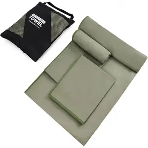 Quick Dry Camping Towel, Microfiber Travel Towel 3 Size at 1 Pack for Camping, Beach, Gym, Sports, Yoga & Swimming Pool, Army Green