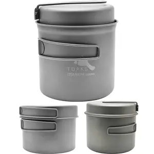 TOAKS Titanium Outdoor Camping Cook Pot with Pan and Foldable Handles