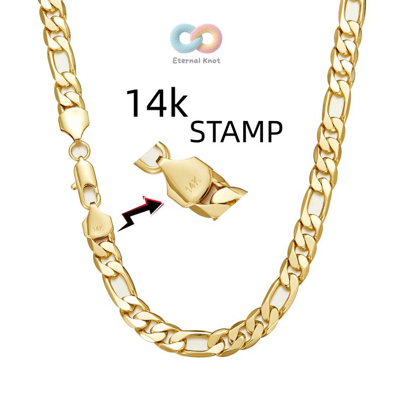 14K Real Gold-Plated Figaro Chain Necklace Tarnish-Free Nanotech Coating Italian Style Cuban Link 2mm/10mm Wide,24" for Women Men Hip Hop Streetwear Minimalist Layering Jewelry