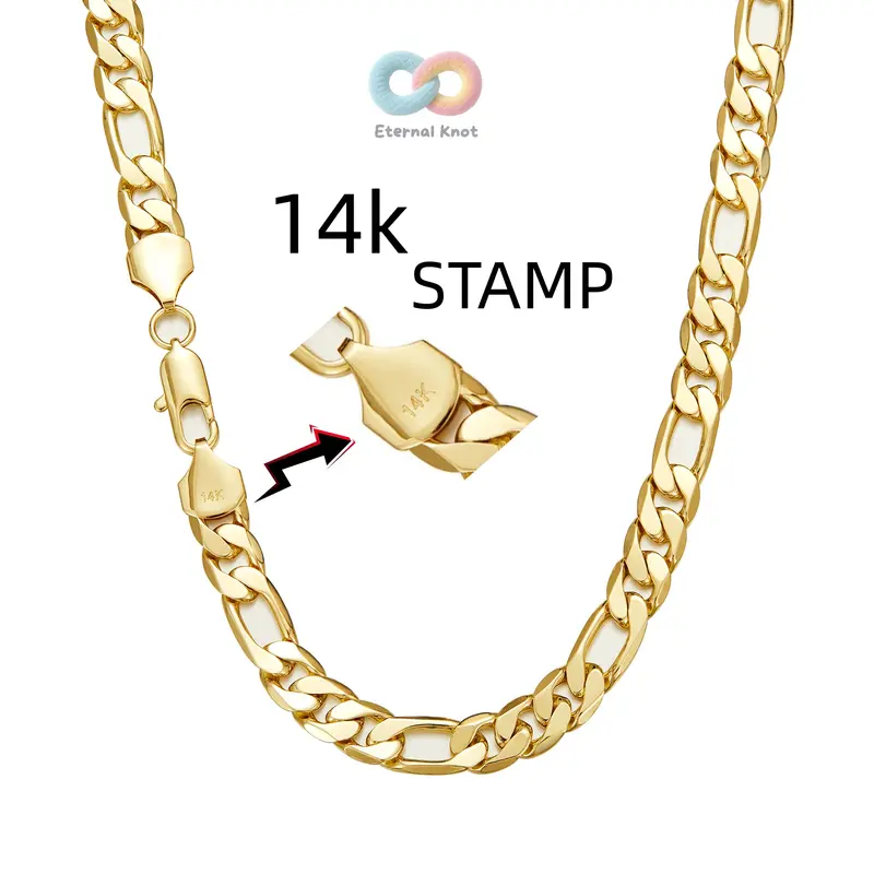 14K Real Gold-Plated Figaro Chain Necklace Tarnish-Free Nanotech Coating Italian Style Cuban Link 2mm/10mm Wide,24" for Women Men Hip Hop Streetwear Minimalist Layering Jewelry
