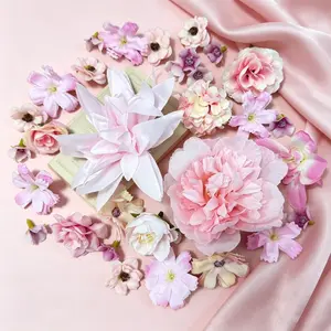 30 Pcs Pink Artificial Mixed Flower Head MSini Silk Artificial Rose Daisy Flower Craft Supplies Wedding Party Wreath Home Decoration