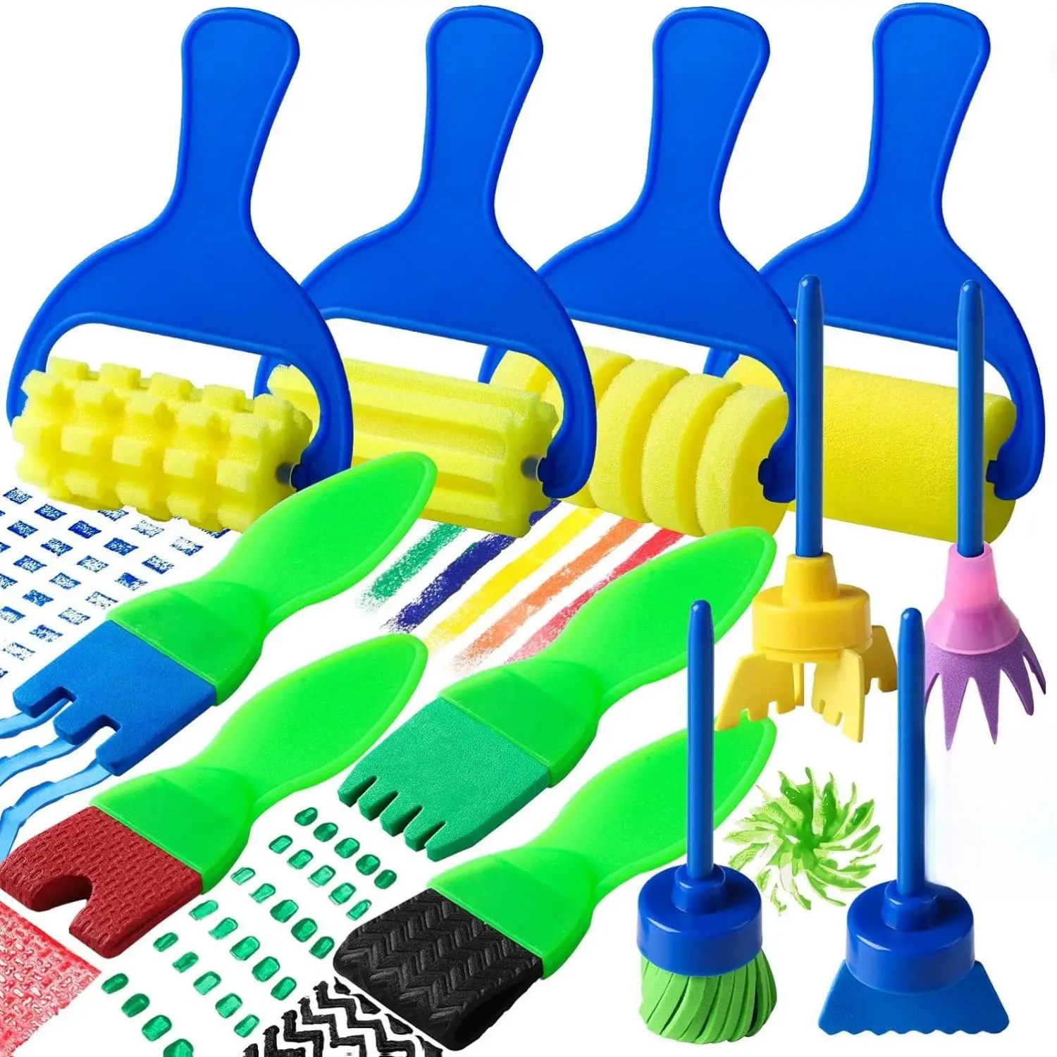 Unisex 12-Pack Toddler-Friendly Lightweight Foam Paint Brushes Set - 12 Different Shapes Washable Sponge Rollers, BPA-Free Creative Early Learning Arts & Crafts Toys for 4-6 Years Encourages Creativity