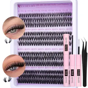 EYDEVRO Fluffy Lash Clusters Kit 30D40D50D60D Lash Extension Kit Cluster Eyelash Extension Kit 10-14mm D Curl Individual Lashes Kit Cluster Lashes with Waterproof Lash Bond and Seal Lash Tweezers