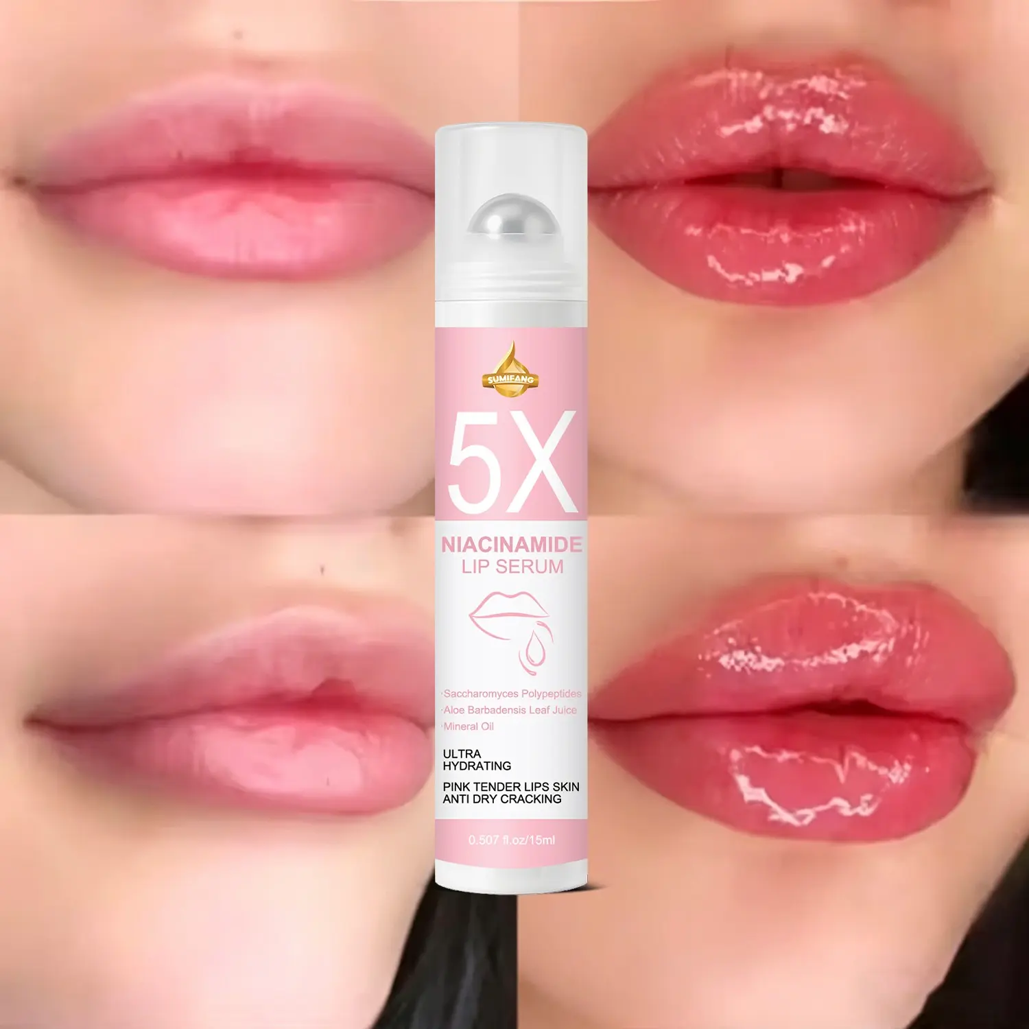 SUMIFANG 5x Niacinamide Lip Serum Lip Balm 15ml Lip Care | 5X Niacinamide + Yeast Peptide + Aloe Vera, deeply nourishes and smooths lip lines | Super moisturizing and anti-chapped, creating soft and rosy lips
