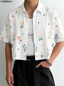 INCERUN Men's Fashion Short Sleeve Casual Floral Shirt, Stylish Summer Top, Comfortable Daily Wear, Trendy Men's Clothing