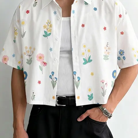 INCERUN Men's Fashion Short Sleeve Casual Floral Shirt, Comfortable Daily Wear, Summer Men's Shirt, Floral Print Shirts
