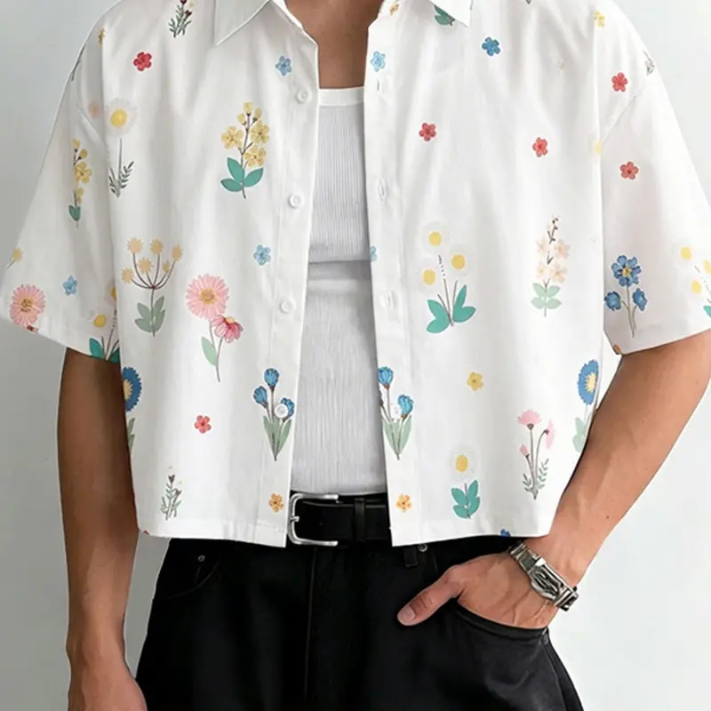 INCERUN Men's Fashion Short Sleeve Casual Floral Shirt, Comfortable Daily Wear, Summer Men's Shirt, Floral Print Shirts