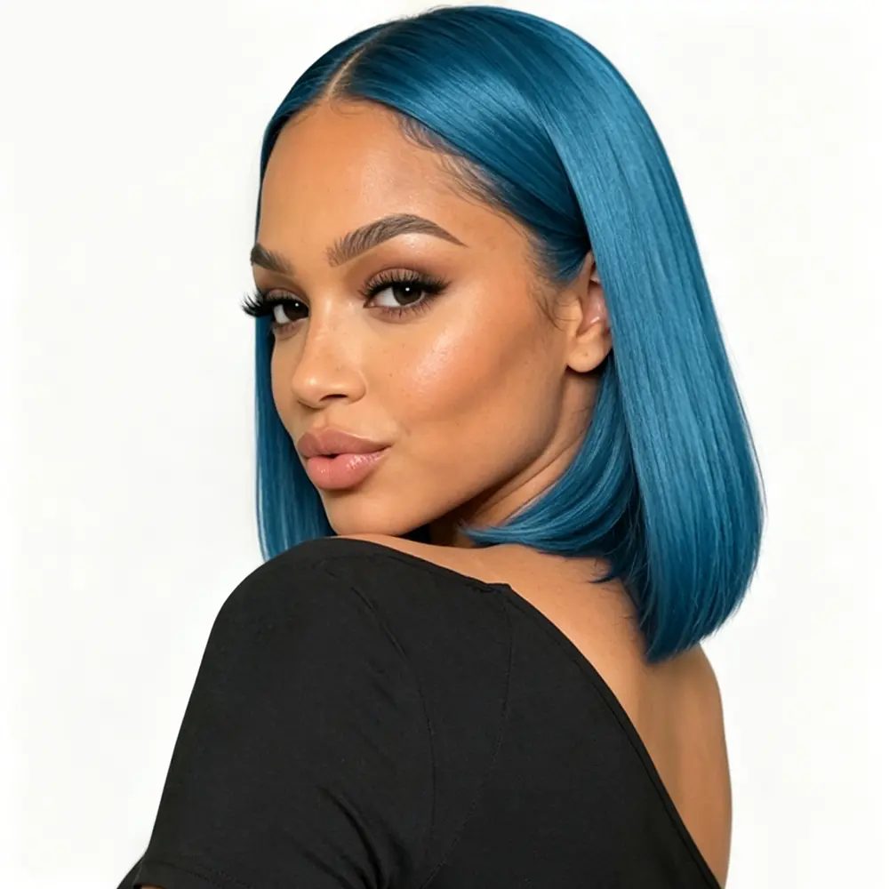 12 Inch Blue 13x4 Lace Front Bob Wig 100% Human Hair Smooth No Shedding