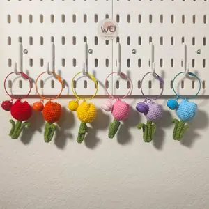 Crochet TULIP Keychain, Bag Charm, Handmade Flower Tulip Keyring, Gift for her