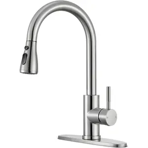 Kitchen Faucets with Pull Down Sprayer Brushed Nickel High Arc Single Handle Stainless Steel Sink Faucet for 1 or 3 Hole Ideal for Farmhouse RV Laundry Bar Camper & Commercial
