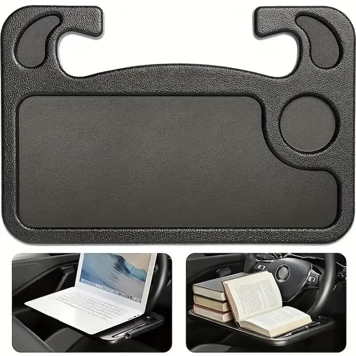 2-in-1 Car Steering Wheel Desk Tray & Seat Gap Filler Organizer - Foldable Carbon Fiber Look Lunch Tray Mounts & Holders for Laptop, Eating, Writing (Fits Standard Round Wheels), Steering Wheel Lunch Tray Mounts & Holders
