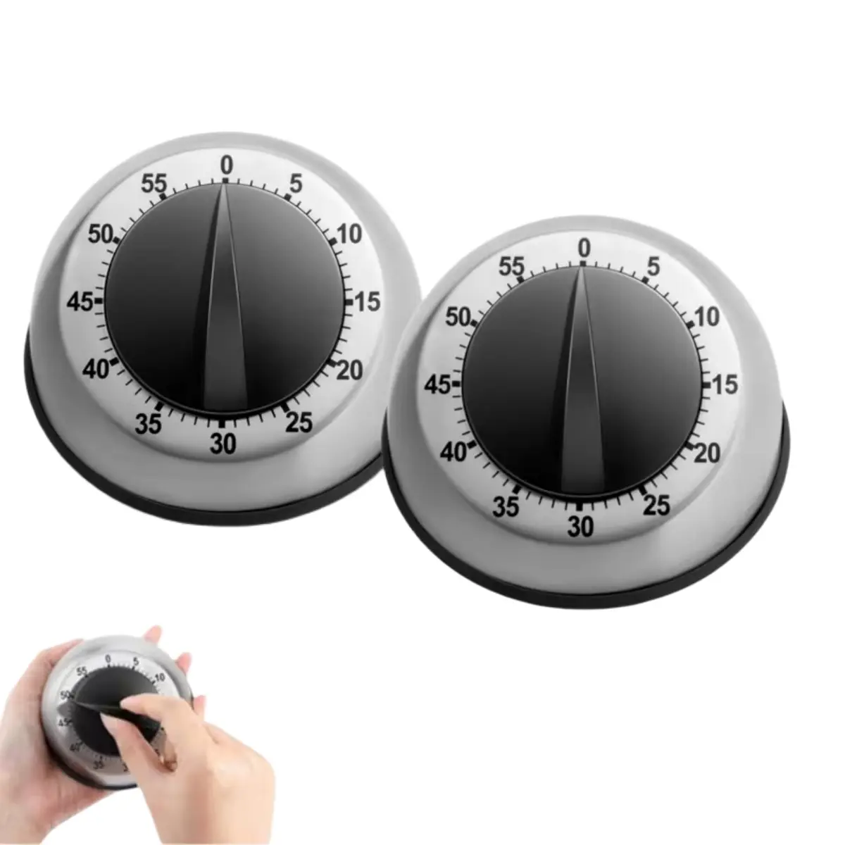 2 Pack Mechanical Stainless Steel Kitchen Timer for Cooking, Chef Cooking Magnetic Timer - No Batteries Required,Loud Alarm, Mechanical Desk Manual Timers - Magnetic Back,  For School, Learning, Projects, and Kitchen Tasks, Countertop or Wall Mountable