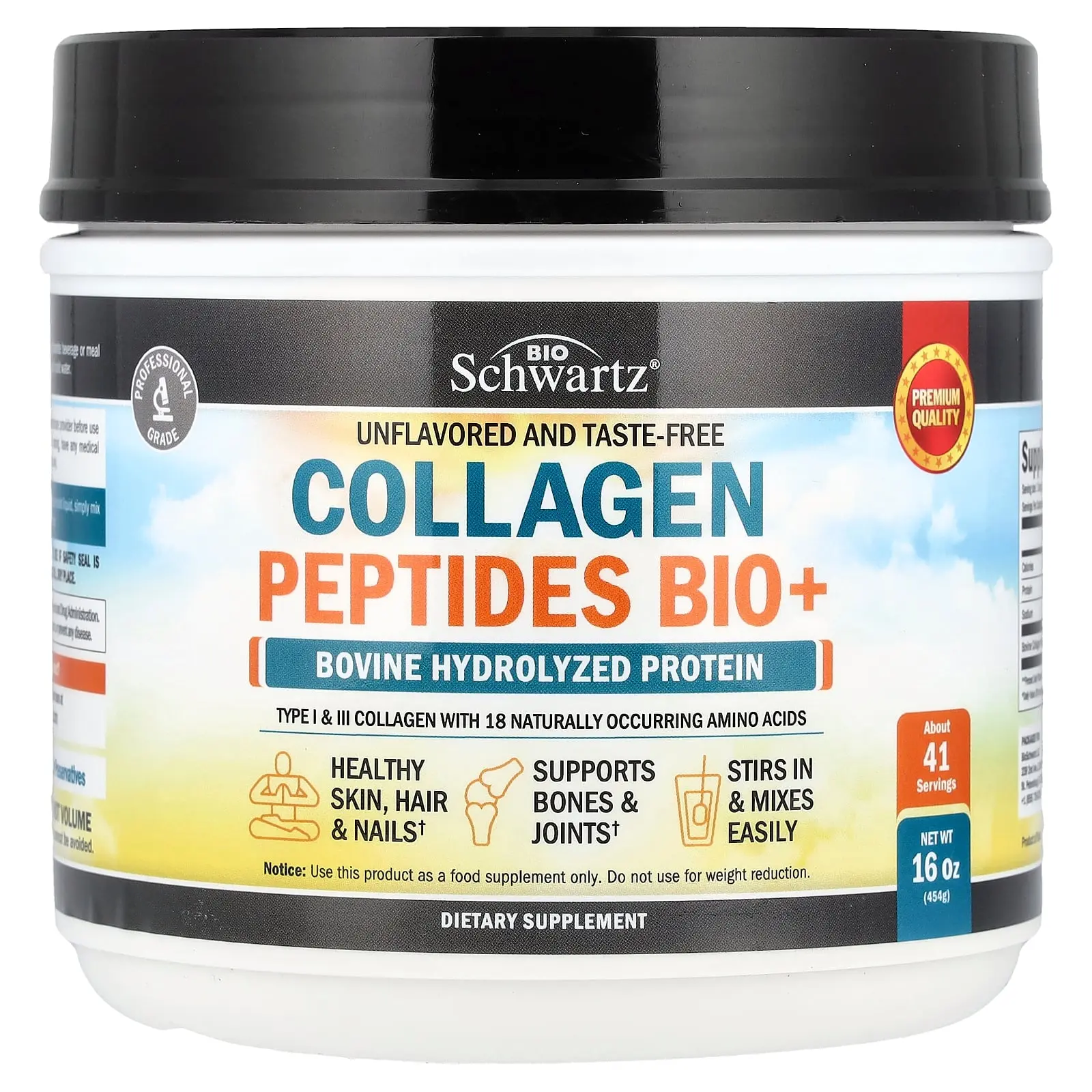 BioSchwartz Collagen Peptides Bio+, Unflavored, 16 oz (454 g)