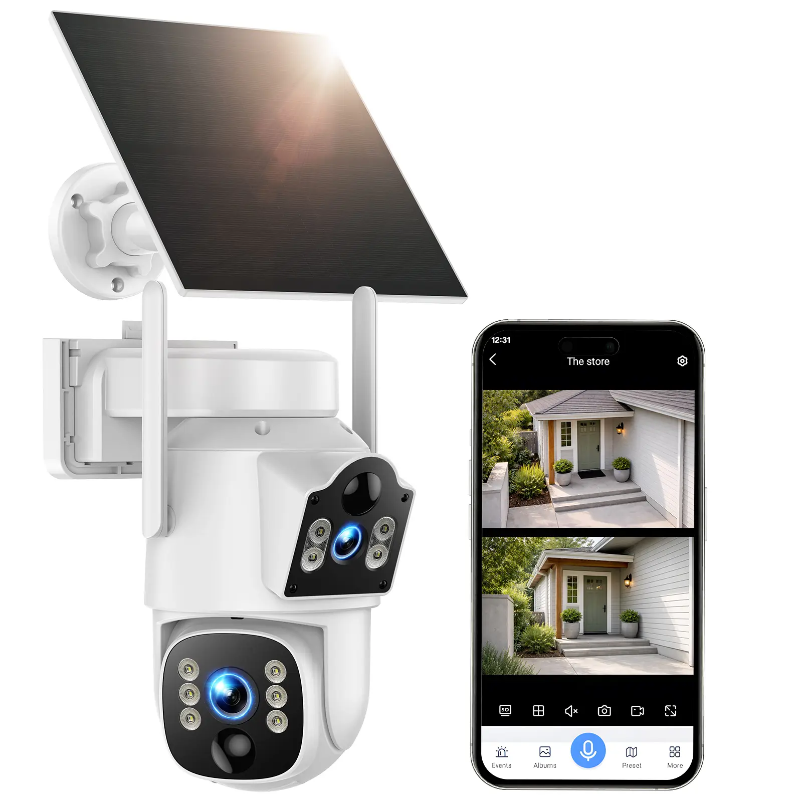 VOOPEAK 4G LTE Cellular Security Camera (Subscription required), Dual Lens 360° PTZ Auto Tracking Solar Camera Outdoor Wireless with SIM Card,2K HD Color Night Vision, IP66 Waterproof, 2-Way Audio,No WiFi Needed