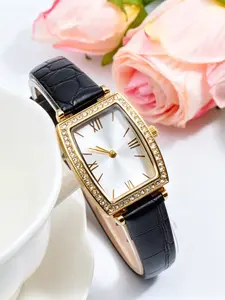 Luxurious Rhinestone Bucket Watch for Women, Fashionable Quartz Wristwatch, Elegant Ladies' Timepiece, Stylish Diamond-Encrusted Watch
