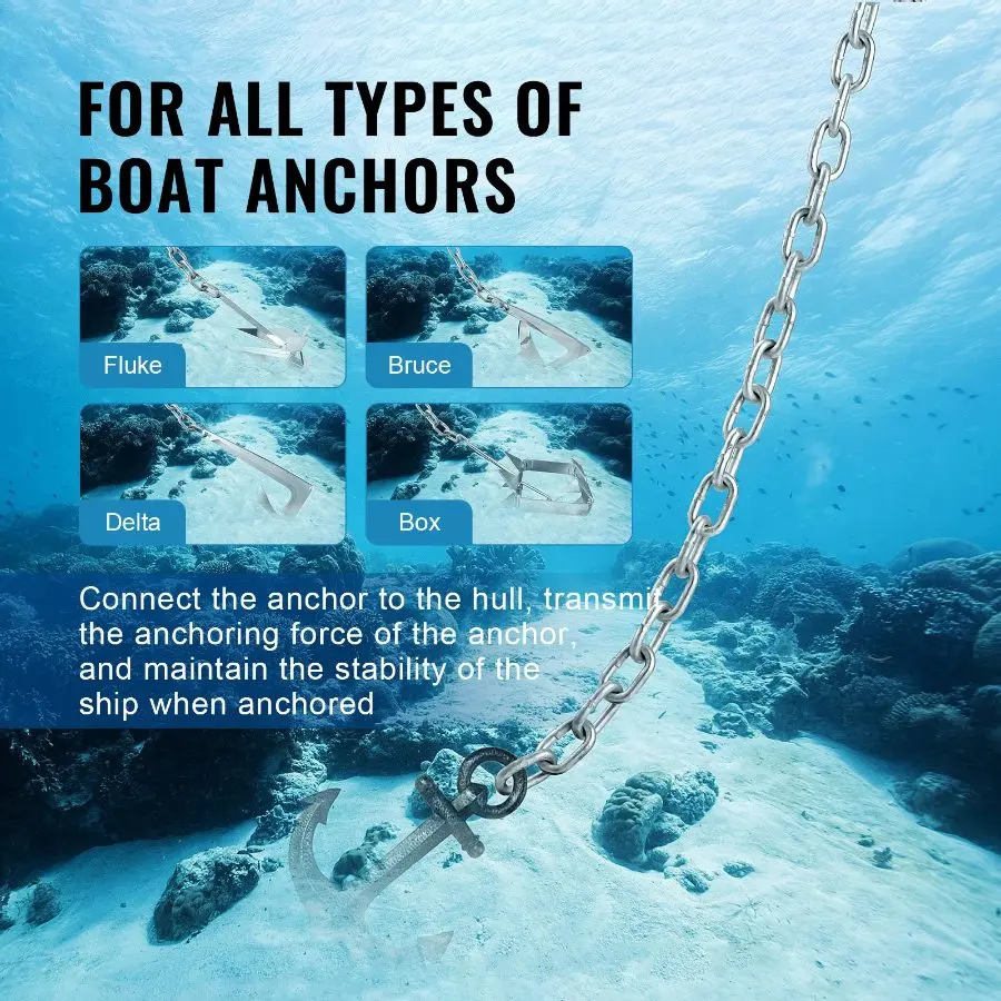 Anchor Line Rode VEVOR Windlass Anchor Rode and Chain, 5/16x 15' Boat Anchor Chain and 1 ...