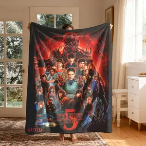 Stranger Things Season 5 Characters Flannel Blanket, Large Soft Lightweight Warm, Portable Blanket, Perfect for Bed Sofa Office Camping Travel Gift