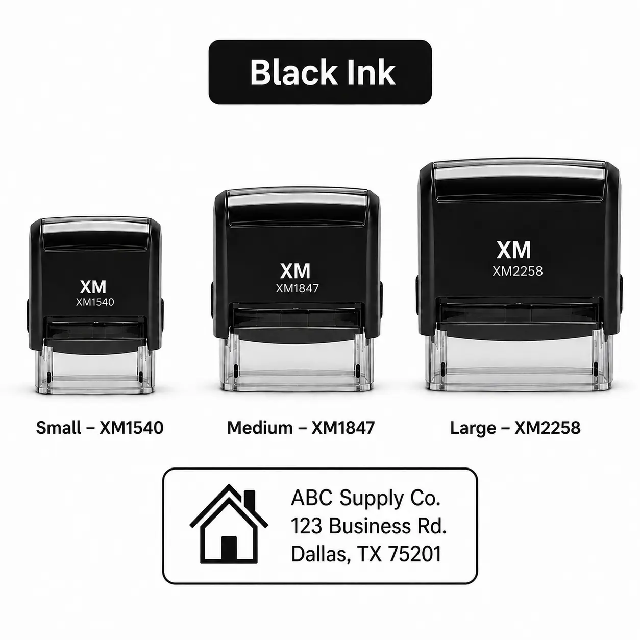 Custom Black Ink Self-Inking Stamp, Personalized Address, Name or Business Logo Rubber Stamp in 3 Sizes for Office & Packaging