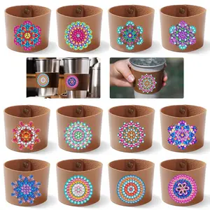 6PCS Creative DIY Leather Diamond Painting Cup Sleeve — Heat-Insulating, Anti-Scalding, and High-Temperature Resistant Cup Holder for Coffee Cups and Beverages
