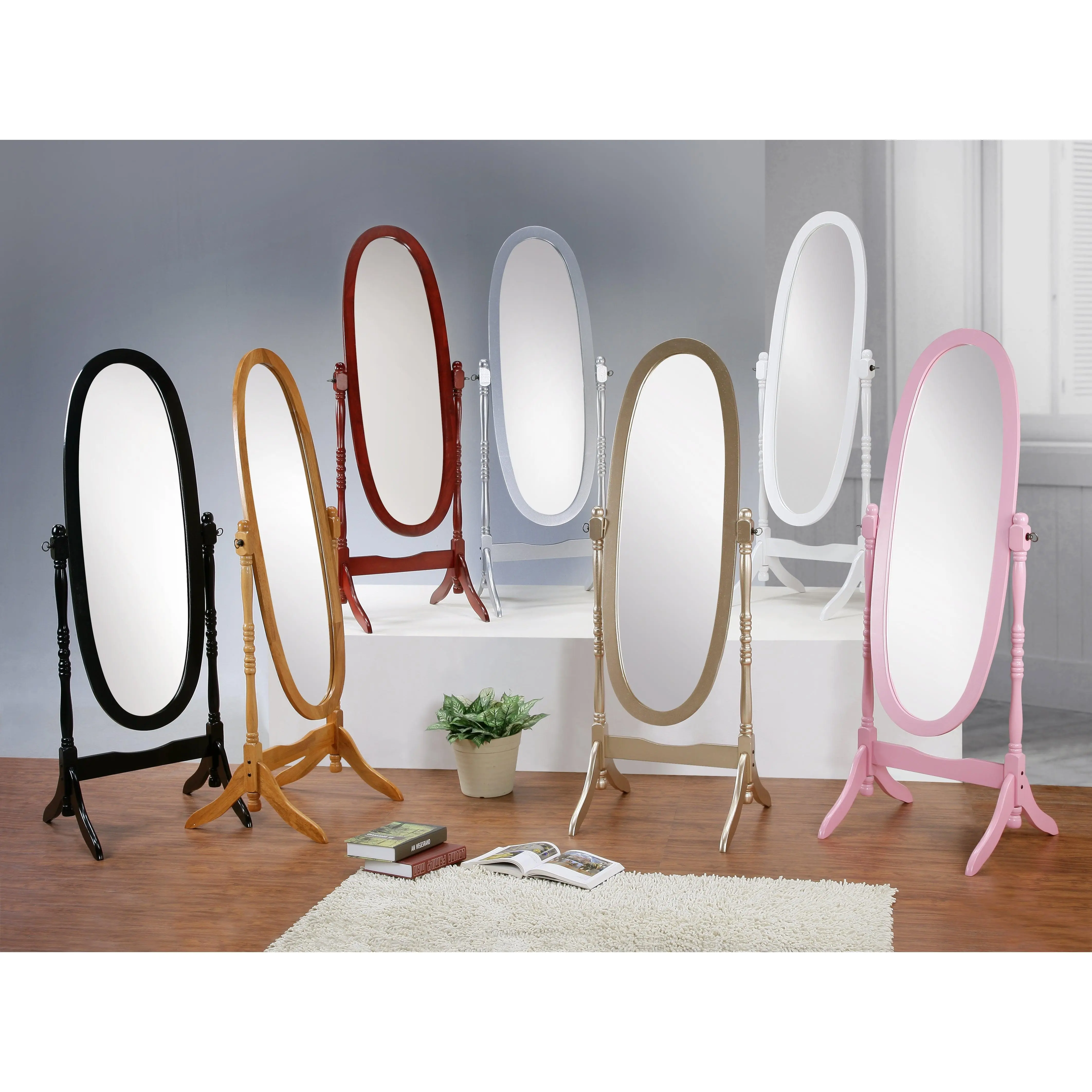 Roundhill Furniture Traditional Queen Anna Style Wood Floor Cheval Mirror