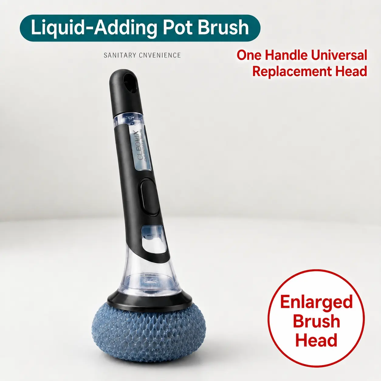 Automatic Liquid Filling Kitchen Brush with Ergonomic Non Slip Handle Durable Bristles Detachable Head Cleaning Supplies for Pot Pan Dish Bowl Scrubbing Removable Washable Multi Purpose Home Care Sponge
