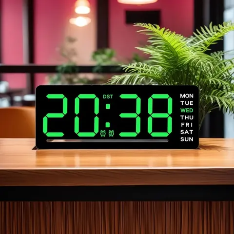 USB Powered Digital Alarm Clock, Multifunctional Alarm Clock, Temperature Date Week Display Dual Alarm Night Mode DST Snooze 2 Display Mode 12/24H 5 Levels Brightness Adjustment LED Clock for Bedroom Living Room