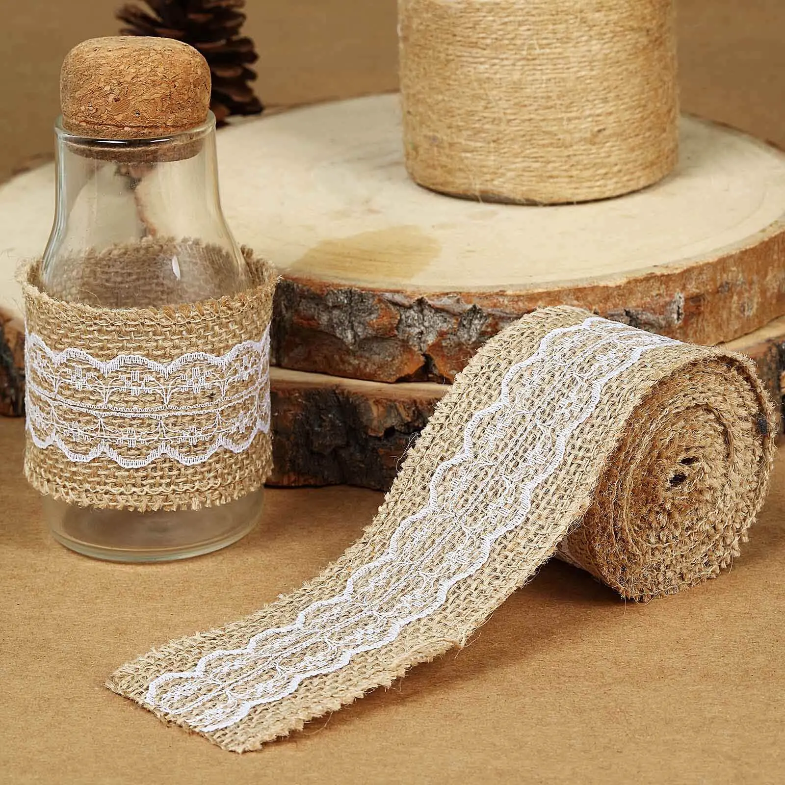 2" x 16FT Natural Jute Burlap Wavy Lace Haberdashery, Ribbon Fabric Trim & Embellishments, Rustic Wedding Decor Supply