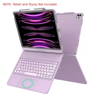 Touch for iPad Keyboard Case Air 13 (M3 2025 / M2 2024) &12.9 iPad Pro (6th,5th,4th,3rd Gen),360° Rotatable Protective Cover Multi-Touch Trackpad Keyboard Case with Pencil Holder - Light Purple