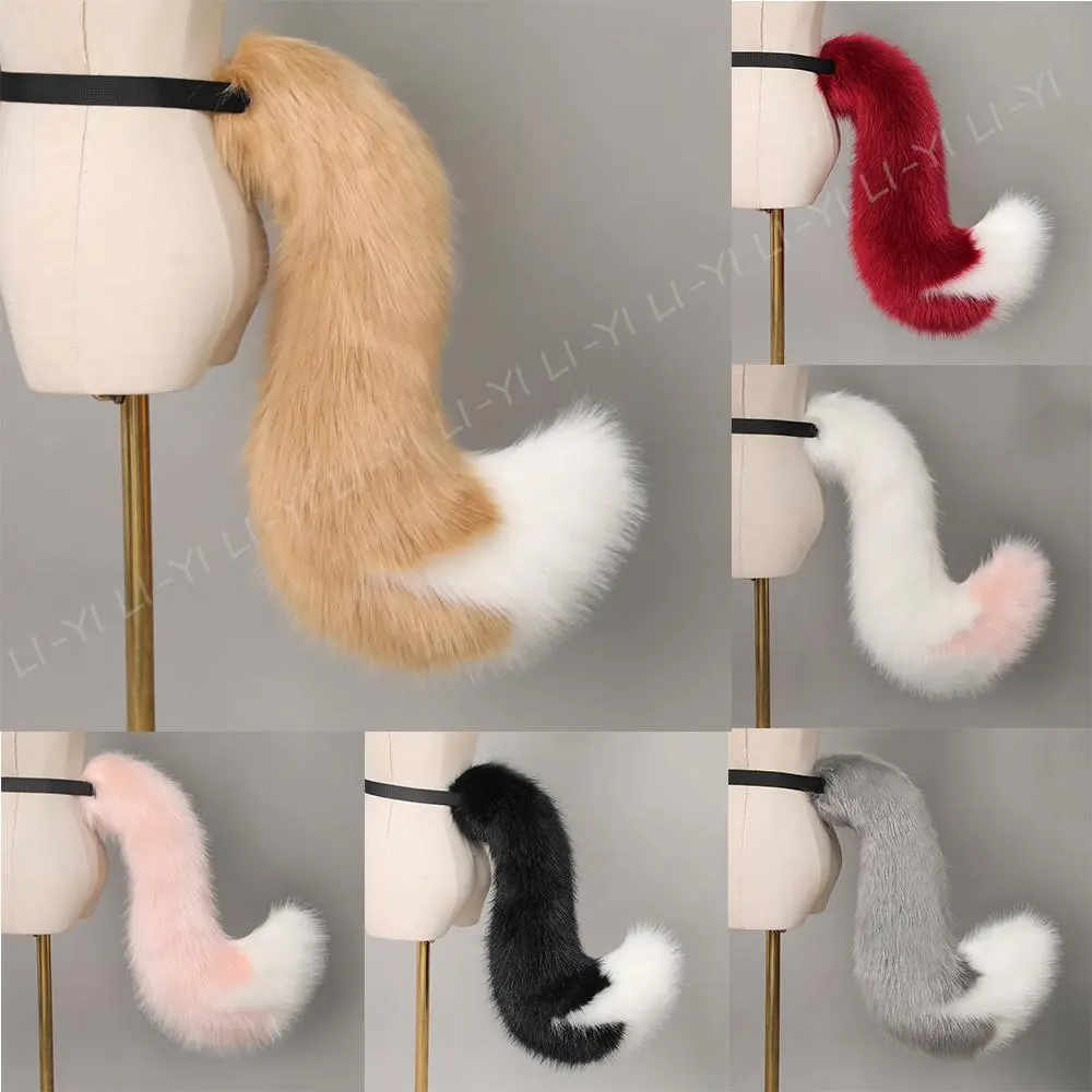 Halloween Kitsune Fox Tail Cosplay - 70cm Fluffy Faux Fur Animal Tail with Belt , Detachable Tail Anime Costume Accessories