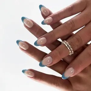 French Style short  Press on Nails with Glitter Design, Glossy False Nails   24pcs emerald green almond Fake Nails Removable False Nails for Women Girls Nail Art, Effortless Stick on Nails Set