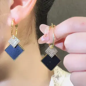 High-end Black Geometric Diamond Earrings New Korean Style Design Ear Hoops Super Shiny Rhinestone Earrings