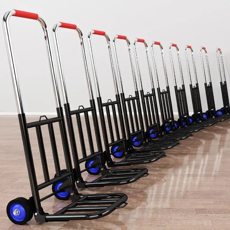 Collapsible Garden Cart - Lightweight Multifunction Rolling Grocery Cart, Portable Foldable Trolley Hand Buggy with 22mm Diameter Medium PU Foam Wheels, 3 Binding Ropes for Stair Climbing, Lightweight Collapsible Cart