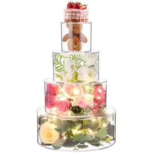 Acrylic Cake Stand 4/6/8/10 Inch Clear Round 4 Tier Fillable Cake Riser for Birthday Wedding Holiday Party Crystal Clear Finish Stable Structure