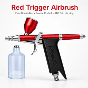 Red Trigger Airbrush Kit with Plastic Replacement Cup, Gravity Feed Airbrush Pen for Model Painting, Nail Art, Cake Decorating and DIY Crafts
