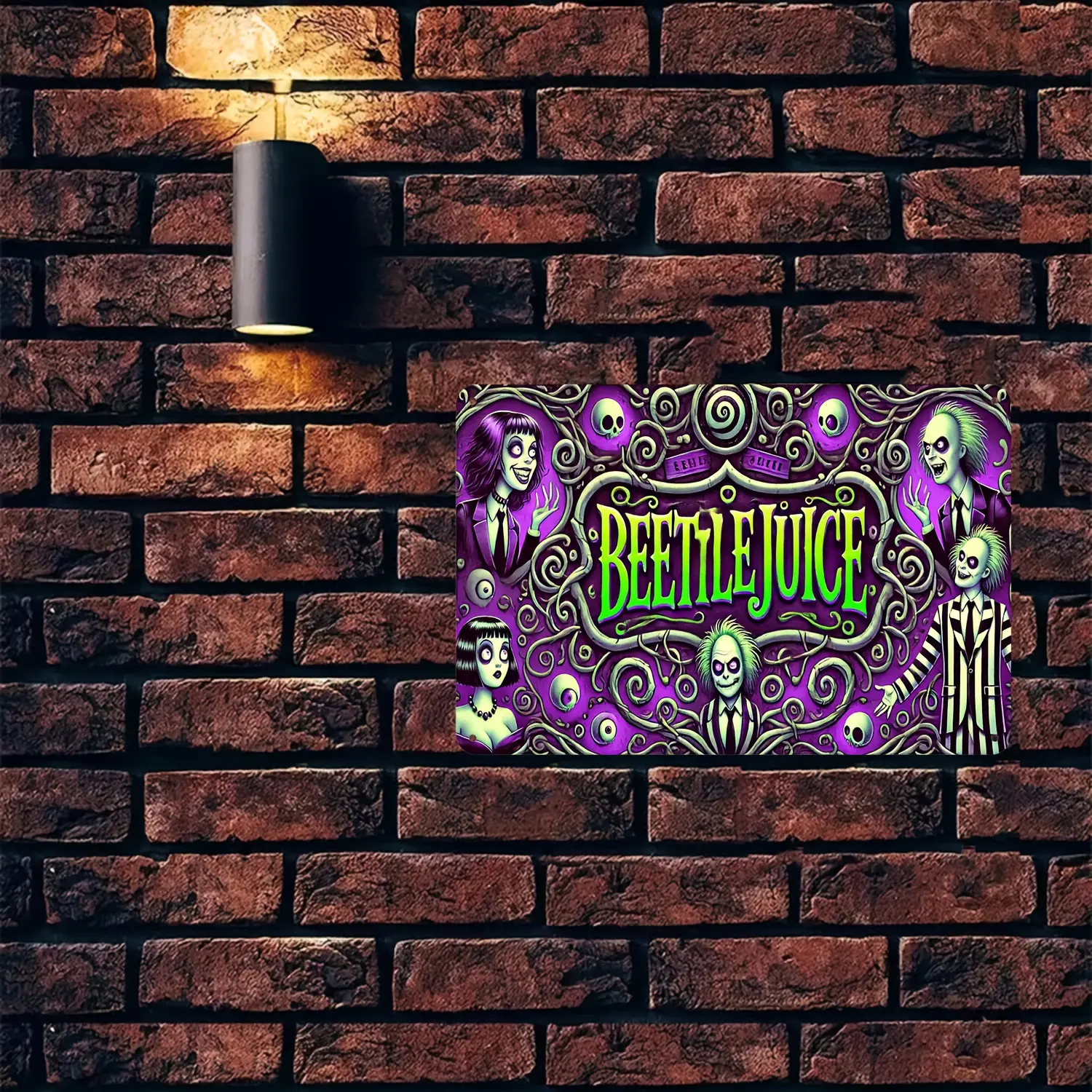 Beetlejuice 8x12in Rectangular Retro Iron Wall Sign - Wall Mount Decorative Home Supply, Durable Vintage Metal Plaque, Indoor Decor for Bar, Living Spaces