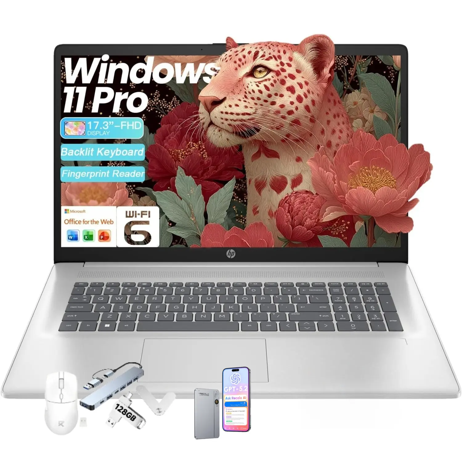 HP Essential Business Laptop, 17.3" FHD Display, Intel Core i5-1334U, up to 32GB RAM, 512GB SSD, Wi-Fi 6, Webcam, Backlit Keyboard, Windows 11 Pro, Silver, Bundle Accessory