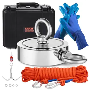VEVOR Magnet Fishing Kit, 1400 LBS/635 Kg Double-Sided Pulling Force Magnet Fishing Kit, Rare Earth Neodymium Magnetic Fishing Kit Includes Grappling Hook, Heavy Duty Rope, Gloves, Eyebolt, Carry Case