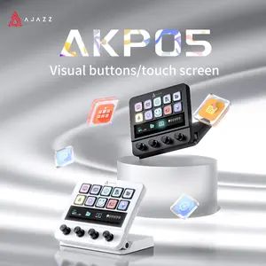 AJAZZ AKP05E Wired Macro Keypad Stream Controller Deck, Gaming Shortcut Keyboard with 10 Programmable Keys and 4 Knobs, Customizable Touch Screen, for YouTube, Desk Office Setup, Laptop, PC
