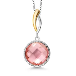 Gem Stone King 925 Sterling Silver Peach Nano Morganite Pendant Necklace for Women | 6.70 Cttw | Gemstone March Birthstone | Round 12MM | With 18 Inch Chain