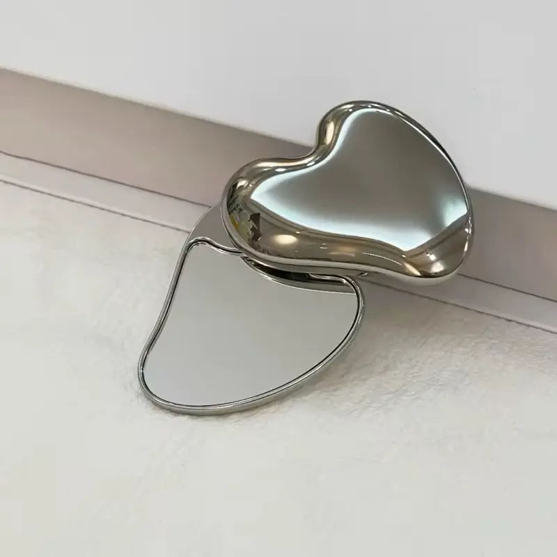 Silver Heart-shaped Portable Folding Mirror Double-sided Makeup Mirror for Travel and Daily Use
