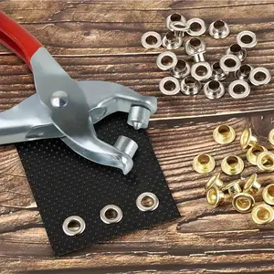 101pcs 4.5mm Golden Grommet Tool Kit - Professional Diy Tools DIY Eyelet Punch Pliers Set for Leather, Fabric, and Belt with 100 Metal Eyelets, Washers, and Portable Hand Press - Ideal for Tarp Hole Punch, Rivet Press, and Crimper Tasks