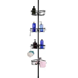 212 MAIN Rustproof Corner Shower Caddy (PC13 Model) - 4 Adjustable Removable Flat Shelves, Matt Black Bathroom Organizer with Installation Hardware