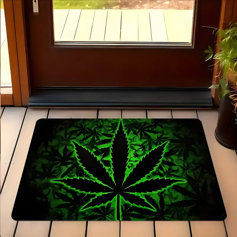 1 floor mat Psychedelic Cannabis Leaf, soft and comfortable non-slip design machine washable, Festive Halloween home decoration, suitable for home entrance living room, Versatile Placement