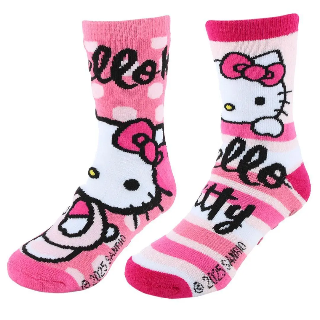 Textiel Trade Girl's Sanrio Hello Kitty Snuggle No-Slip Socks (2 Pairs), Crew Socks, Small, Secure, Bedtime, 13 - 14 Years, Her, Graphic
