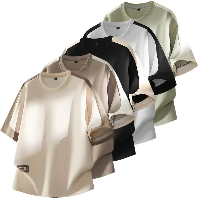 Men's Colorblock Short-Sleeve T-Shirt - Breathable Japanese-Style Round Neck, Relaxed Slimming Fit Casual Tops for Summer, Tshirt