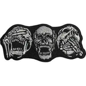 Evil Skull Embroidered Biker Patch, Black and White Decorative Design, Iron-On Motorcycle Accessory
