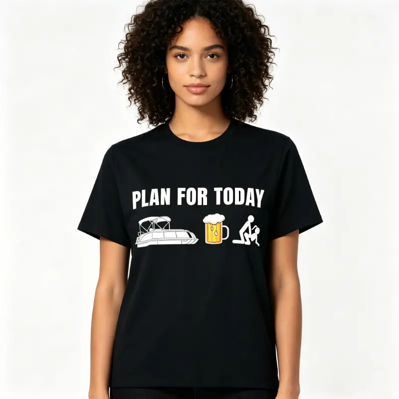 Women's Personalized Unisex Graphic Print Pontoon Beer Boating T-Shirt - Short Sleeve Crew Neck CVC Cotton Blend Fitted Casual Top, Durable Print, Made in USA, All-Season Wear