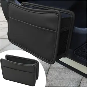 Car Trash Can, Leather Foldable Hanging Mini Automotive Dustbin Garbage Organizer Holder, Vehicle Storage Bag Container with One Roll Trash Bag, Universal for SUV Truck RV Van