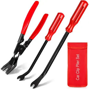 Clip Pliers Trim  - 3 Pack   Set to Remove Rivets Fasteners Push Pins, Clips Puller Kit for Door Dash Dashboard Panel  Repair Tools, Red