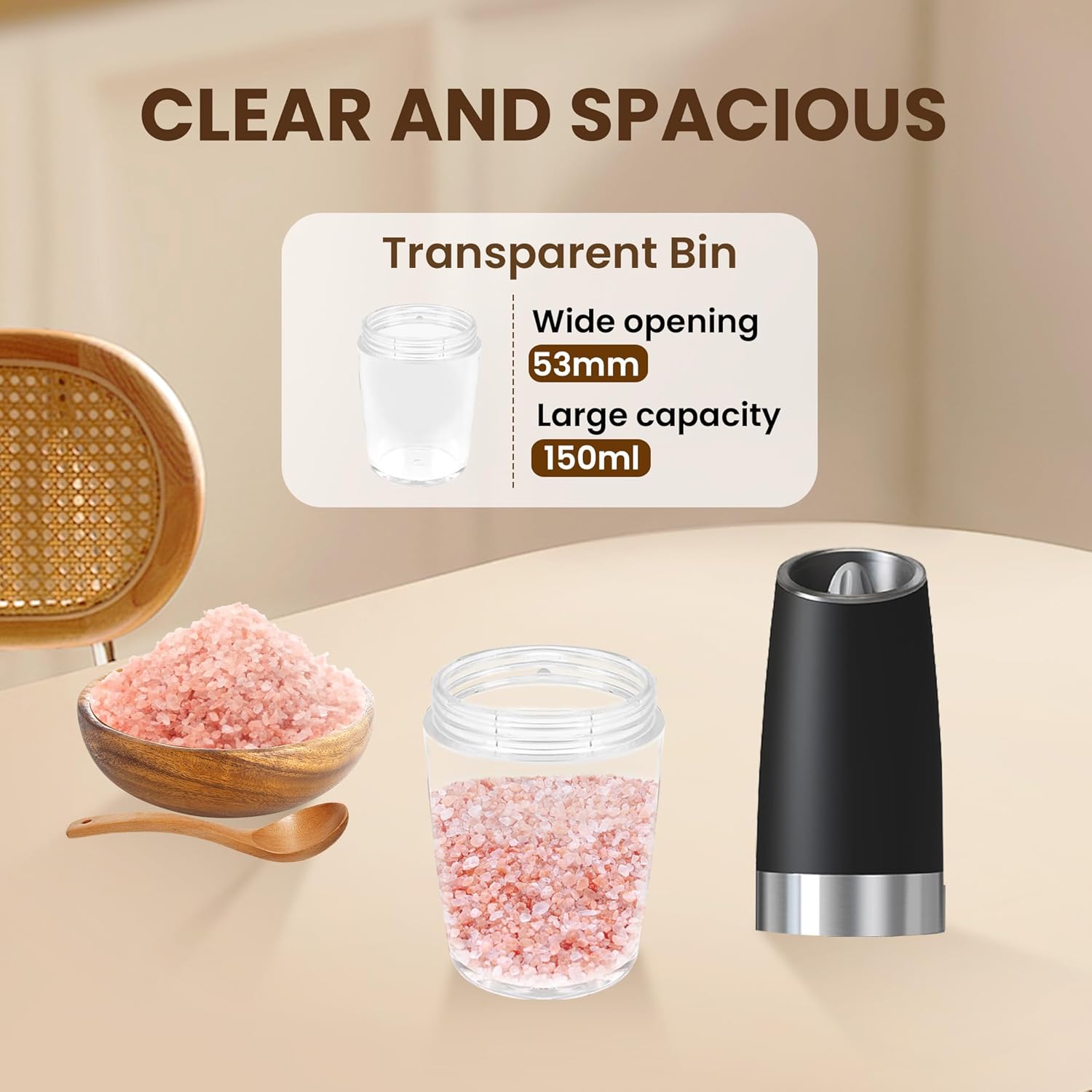 Gravity Automatic Salt And Pepper Grinder Set, Automatic Salt And Pepper Grinder Set, Adjustable Roughness, LED Light, 2 Pack, (Black)